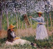 Claude Monet Suzanne Reading and Blanche Painting by the Marsh at Giverny oil painting